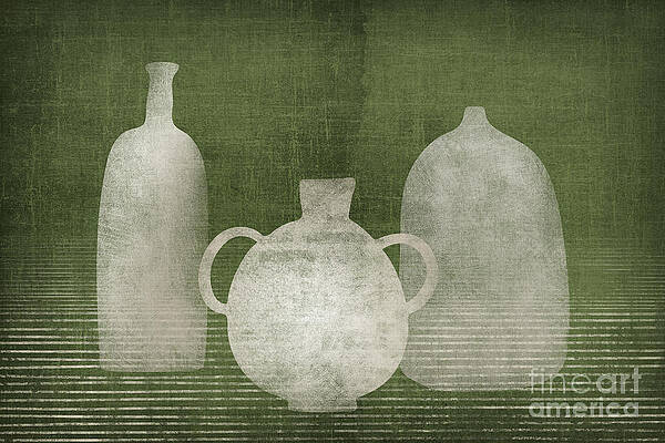 Three Abstract Vases on Green Background Digital Art