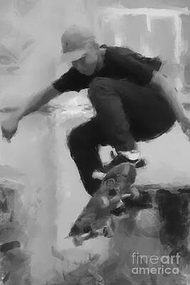 Painting - Skateboarder Big Jump by Gary Arnold