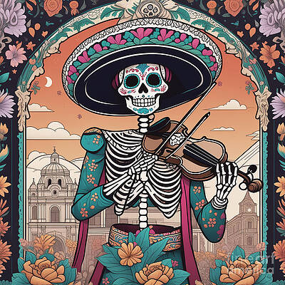 Wall Art featuring the digital art Skeletonchi The Mariachi by Bencasso B