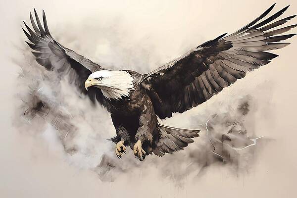 Wildlife Digital Art - Sketch A Charcoal Portrait Of A Majestic Eagle In Flight No 1 by Andre Petrov