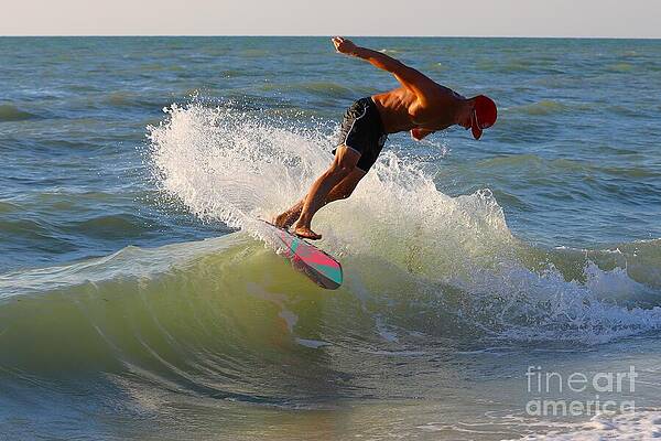 Summer Photograph - Skimboarder Rides Breaking Wave 9956 by Donn Ingemie