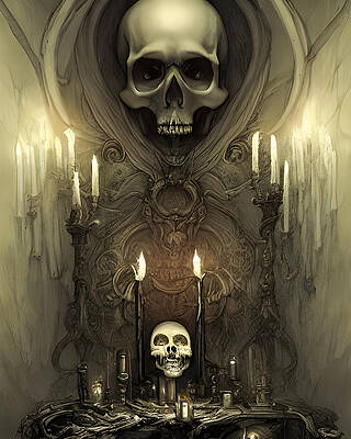 Wall Art featuring the digital art Skull Altar In Sepia by Annalisa Rivera-Franz