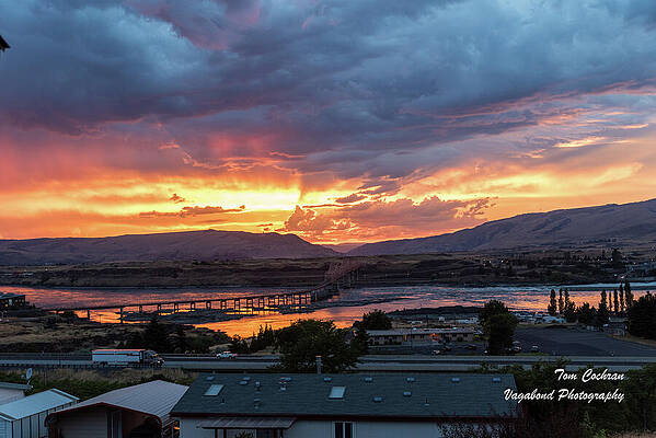 Sky Wall Art featuring the photograph Sky Fire Over The Dalles Bridge by Tom Cochran