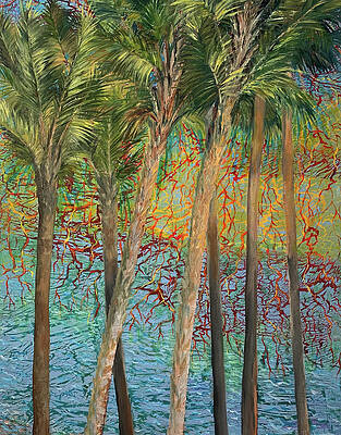 Wall Art featuring the painting Sky High Palms by Barbara Landry