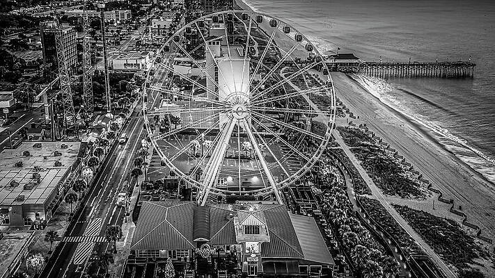 Sky Wheel Myrtle Beach Sc Bw Print