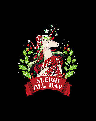 Xmas Wall Art featuring the digital art Sleigh All Day Cute Santa Unicorn Christmas by Flippin Sweet Gear