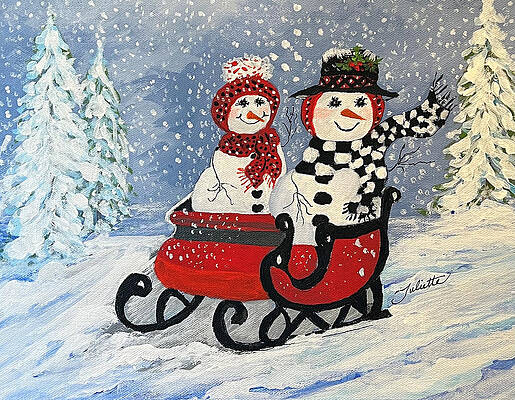 Red Painting - Sleighride In The Snow by Juliette Becker