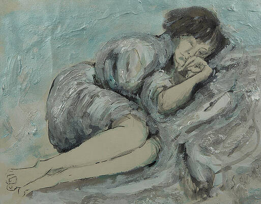 Blue Wall Art featuring the mixed media Slumbering by Susan Orosz