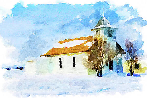 Wall Art featuring the mixed media Small Church At Wintertime, Montana by Tatiana Travelways
