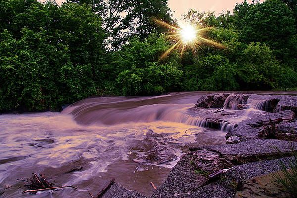 Sunset Photograph - Small Waterfall In Sunset by John Twynam
