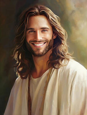 Portrait Painting - Smiling Jesus by Land of Dreams