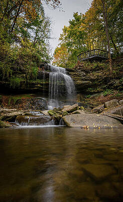 Tranquil Forest Waterfall in Autumn Photograph
