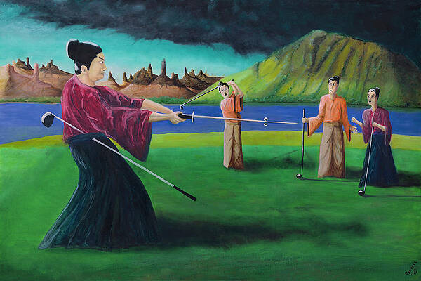 Golf Wall Art featuring the painting Samurai Four Ball by Randall Coleman