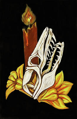 Wall Art featuring the painting Snake And Daylilies by Megan Thompson- The Morrigan Art