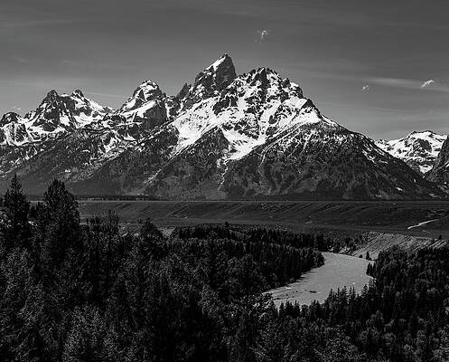 Wall Art featuring the photograph Snake River View Grand Tetons Black And White by Dan Sproul