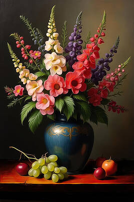 Vibrant Floral Arrangement in Vase Digital Art