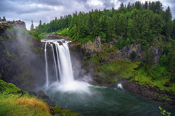 Wall Art featuring the photograph Snoqualmie Falls With Lush Greenery And Mist In Washington State, USA by Miroslav Liska