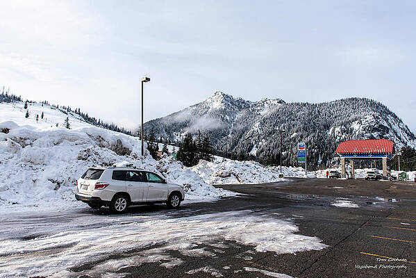 Snow-Covered Mountain at Roadside Stop Wall Art
