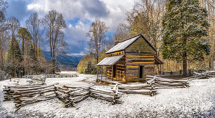 Inspirational Photograph - Snow At John Olivers Cabin In The Smoky Mountains National Park by Jimmy Pappas