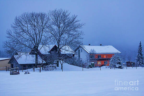 Wall Art featuring the photograph Snow-covered Houses In A Blue Winter Afternoon by Tatiana Travelways