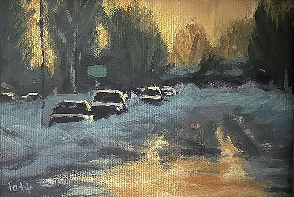 Sunset Streetscape with Cars Wall Art