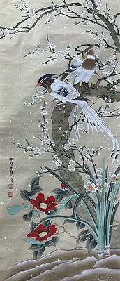 Wall Art featuring the drawing Snow Friends by HuiZhen Zhang
