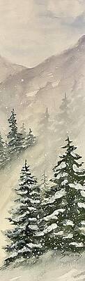 Snowy Mountain Pines Painting