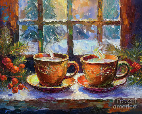 Steaming Cups by the Window Wall Art