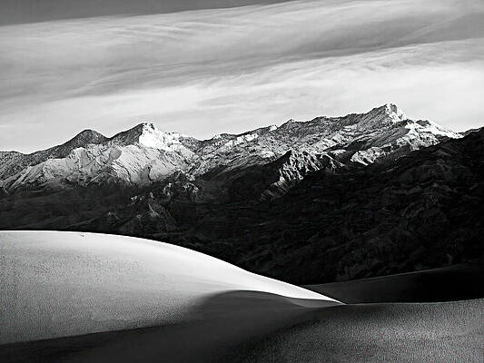 Wall Art featuring the photograph Snow On Death Valley's Grapevine Range BW by Joe Schofield