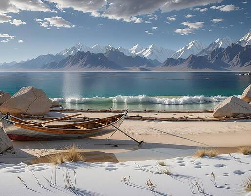 Sky Digital Art - Snow Sand Water Mountains Sky by Eris And AI