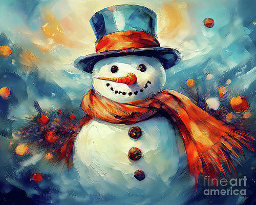 Vintage Wall Art featuring the ai art Snowman Friend by Macro Abundance