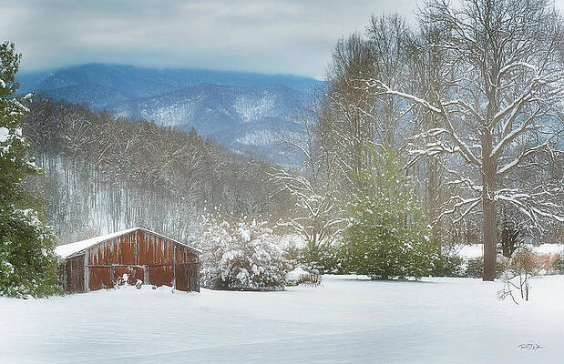 Snowy Barn in Winter Landscape Photograph