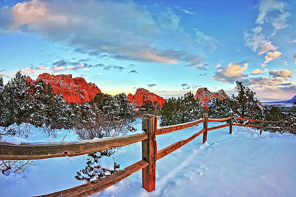 Snowy Landscape with Rocky Red Mountains Wall Art