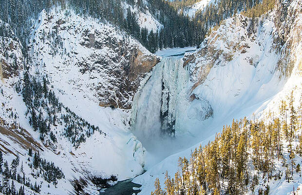 Snowy Waterfall in Winter Wall Art