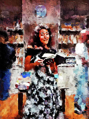 Woman Holding Book in a Busy Store Digital Art