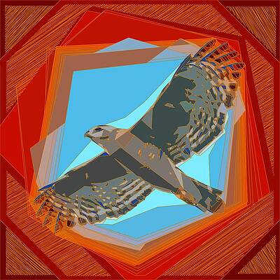 Nature Wall Art featuring the mixed media Soaring Abstract Hawk by David McKinney