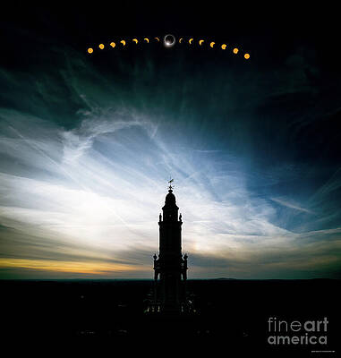 Sunset Photograph - Solar Eclipse Over The Phillips Academy Bell Tower by Eric Killorin