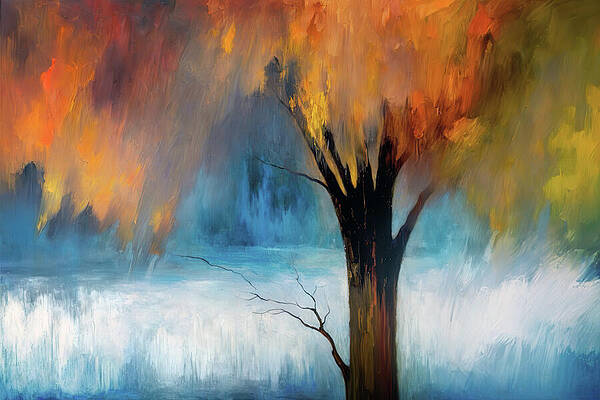 Vibrant Autumn Tree by the Lake Wall Art