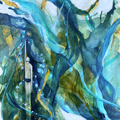 Green Wall Art featuring the mixed media Solo Swim by Mary Conner