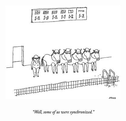 Swim Wall Art featuring the drawing Some Of Us Were Synchronized by Edward Steed