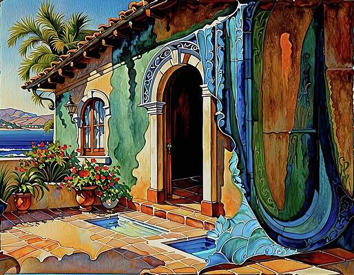 Mediterranean Coastal Villa Digital Art