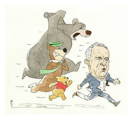Caricature Painting - Sometimes Bobby, Jr., Gets The Bear by Barry Blitt