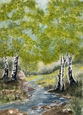 Serene Forest Stream Painting
