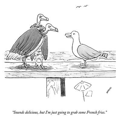 Seagull Wall Art featuring the drawing Sounds Delicious by Jose Arroyo