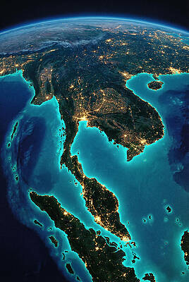 Southeast Asia at Night from Space Wall Art