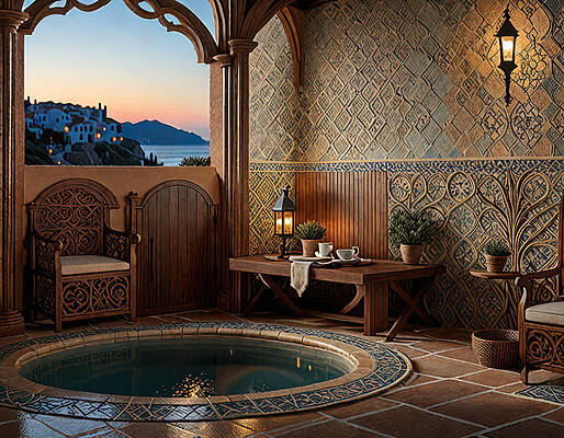 Sky Digital Art - Spa Room At Dusk by Eris And AI