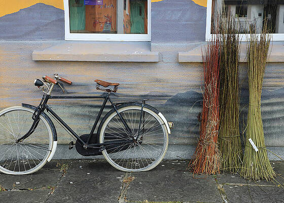 Vintage Bicycle Against Painted Wall Wall Art