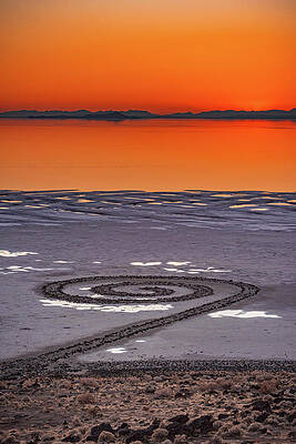 Landscape Photograph - Spiral Jetty Sunset, Great Salt Lake, UT - Vertical by Abbie Warnock