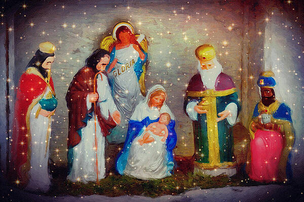 Winter Wall Art featuring the mixed media Spirit Of Christmas Nativity Scene by Tatiana Travelways