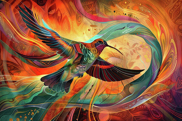 Vibrant Wall Art featuring the digital art Spirit Of The Hummingbird #1 by Ron Weathers